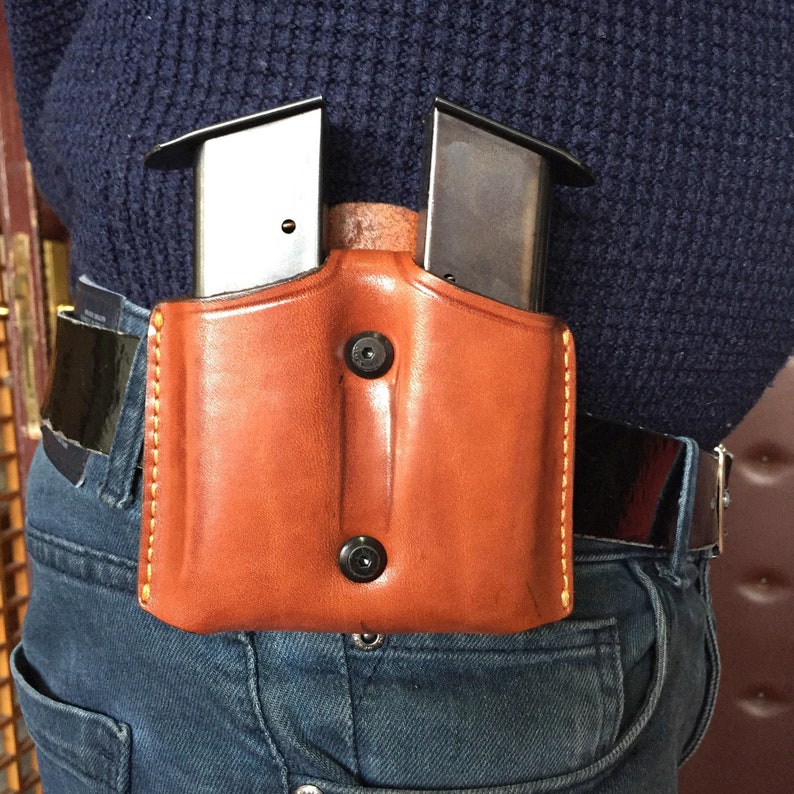 K004 Leather Double Magazine Pouch/Case/Carrier for Colt 1911 Handmade image 8