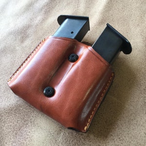 K004 Leather Double Magazine Pouch/Case/Carrier for Colt 1911 Handmade image 7