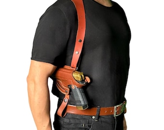 K065 Leather Horizontal Shoulder & Belt Holster (2in1) For Colt 1911 Handmade!