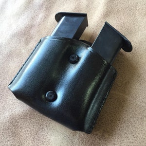 K004 Leather Double Magazine Pouch/Case/Carrier for Colt 1911 Handmade Black