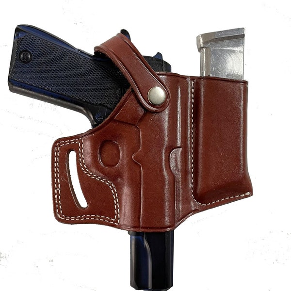 K037 Leather OWB Combo Holster And Mag Pouch RH For Colt 1911 & Similar Pistol