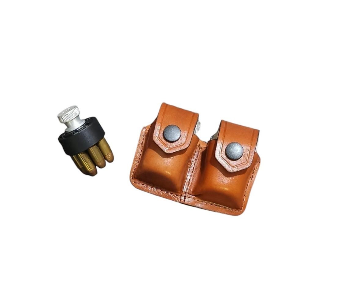 KM005-5S Estuche/bolsa para cargador rápido doble con clip para cinturón para revólveres de 5 disparos ¡Hecho a mano!