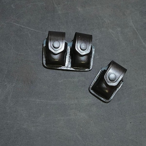 KM0205 Leather Single and Double Speedloader Pouch with Belt Clip For 357 Magnum Smith&Wesson and Similar Revolvers Handmade!