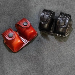 Bolsa de couro K006 Basketweave Double Speedloader para 357 Magnum, Smith & Wesson