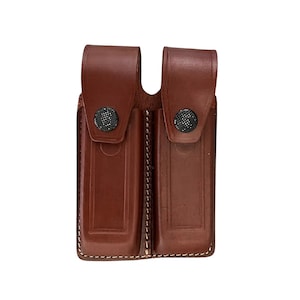 K010 Leather Double Magazine Pouch/Case with Retention Flap for Glock 17 Glock19 Glock 22 Glock 23 Handmade!