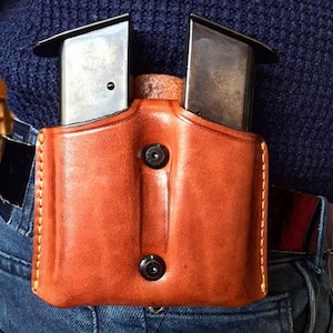 K008 Leather Double Magazine Pouch/Case/Carrier for GLOCK 17 19 22 23 Handmade!