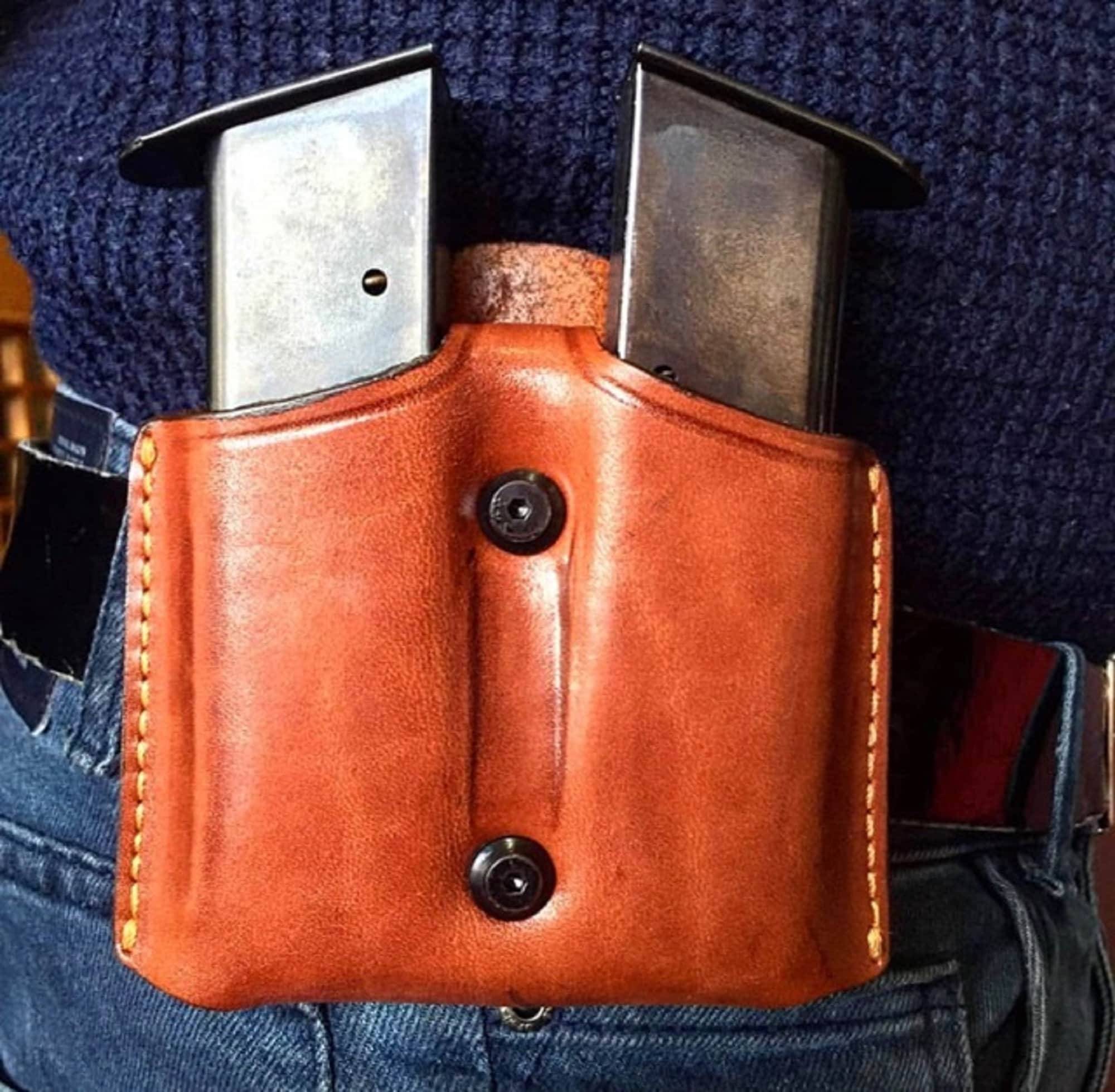 K008 Leather Double Magazine Pouch/case/carrier for GLOCK 17 19 22 23