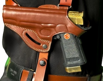 L065 Leather Horizontal Shoulder & Belt Holster (2in1) for Colt
