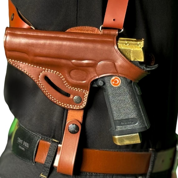 L065 Leather Horizontal Shoulder & Belt Holster (2in1) for Colt