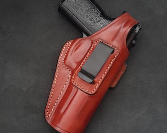 Funda de cinturón de cuero KM020 IWB Se adapta a Colt 1911 con cañones de hasta 5" RH ¡Hecha a mano!