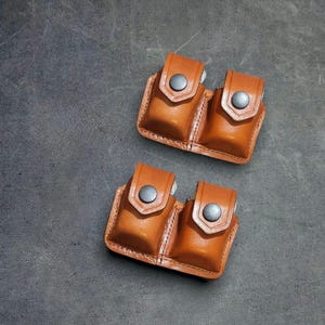 KM2005 Two Leather Double Speedloader Carriers/Cases/Pouches with belt clip For 357 Magnum Smith&Wesson and Similar Handmade!