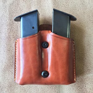 K004 Leather Double Magazine Pouch/Case/Carrier for Colt 1911 Handmade Brown