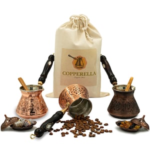 Thickest Solid Copper Engraved Coffee Pot with Wooden Handle, Turkish Greek Arabic Cezve, Stovetop Coffee Maker, Jezve, Jazva, Ibrik, Briki.
