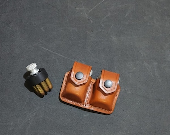 KM005 Double Speedloader Case/Pouch with Belt Clip For 357 Magnum Smith&Wesson and Similar Revolvers Handmade!