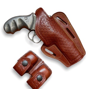 KS0306 Basketweave Pancake Holster & Double Speedloader Pouch For 357 Magnum 4&quot; barrels and 357 Magnum 6&quot; barrels