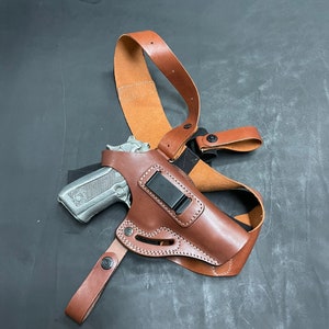 KM031 Funda de cuero para hombro y cinturón OWB - Funda de cinturón IWB (3 en 1) para CZ 75 y pistolas similares