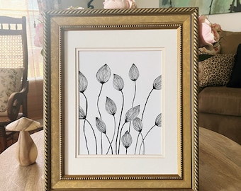 Abstract Poppy Line Art Print: Modern Floral Ink Drawing