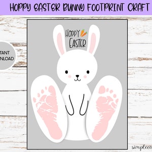 Hoppy Osterhase Fußabdruck Handwerk, druckbare Fußabdruck Kunst, Kindertagesstätte Aktivität, DIY Andenken Dekor, Ostern Handwerk, Baby Häschen Kunst