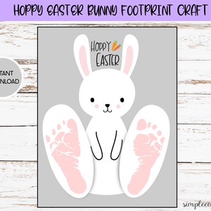 Hoppy Easter Bunny Footprint Crafts, Printable Footprint Art, Daycare Activity, DIY Keepsake Decor, Easter Crafts, Baby Bunny Art image 1