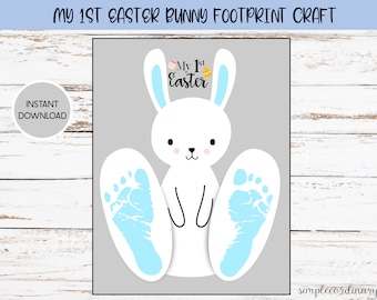 My First Easter Blue Bunny Footprint Craft, Printable Footprint Art, Daycare Activity, DIY Keepsake Decor, Easter Crafts, Baby Bunny Art