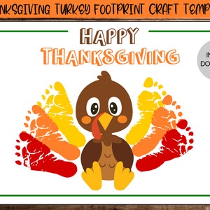 Happy Thanksgiving Turkey Footprint Crafts, Printable Handprint Art, Daycare Activities, DIY Keepsake Decor, Fall Baby Crafts