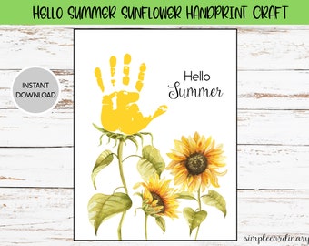 Hello Summer Sunflower Handprint Craft, Printable Handprint Art, Daycare Activity, DIY Memory Keepsake, Summer Baby Crafts
