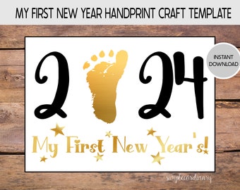 2024 My First New Year Footprint Craft, Printable Handprint Art, DIY Memory Keepsake, Baby Infant Art, New Year's Crafts, Nursery Decor