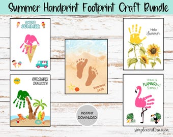 Summer Handprint Footprint Craft Bundle, Printable Handprint Footprint Art, Daycare Activity, DIY Keepsake, Baby Toddler Summer Crafts