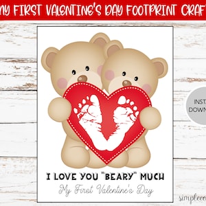 Mon premier artisanat d’empreinte de la Saint-Valentin, art d’empreinte imprimable, décor de souvenirs de bricolage, artisanat de la Saint-Valentin, art artisanal pour bébé