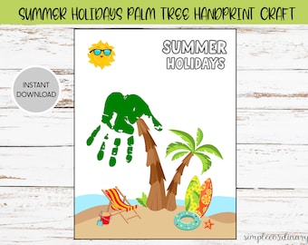 Summer Holidays Palm Tree Handprint Craft, Printable Handprint Art, Daycare Activity, DIY Memory Keepsake, Summer Baby Crafts