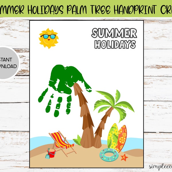 Summer Holidays Palm Tree Handprint Craft, Printable Handprint Art, Daycare Activity, DIY Memory Keepsake, Summer Baby Crafts