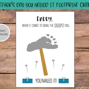 Vaderdag Je hebt het genageld Voetafdruk Craft, Afdrukbare Voetafdruk Craft, Kinderopvang Activiteiten, DIY Memory Keepsake, Baby Art
