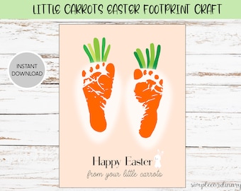 Little Carrots Easter Footprint Crafts, Printable Footprint Art, Daycare Activity, DIY Keepsake Decor, Easter Crafts, Baby Carrot Art