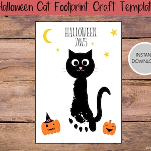 Halloween Black Cat Footprint Craft Template,  Printable Handprint Art, DIY memory keepsake, Preschool Daycare Activities, October Crafts