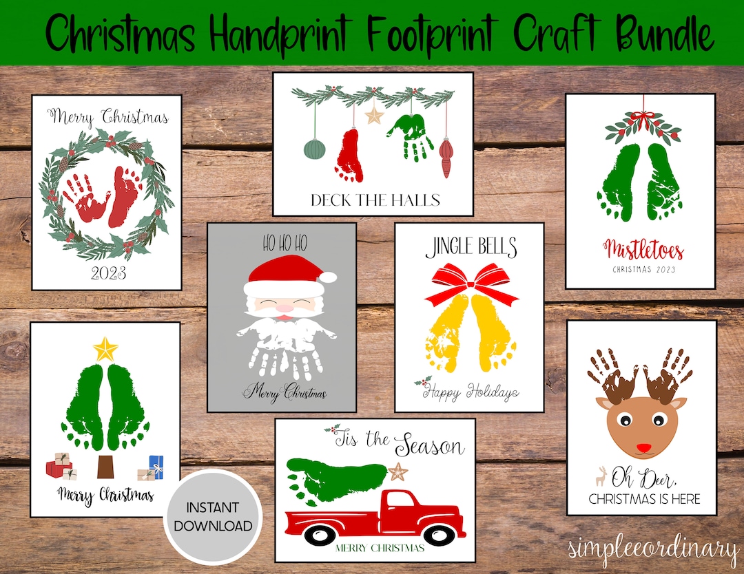 Christmas Handprint Footprint Craft Bundle, Printable Christmas Card, Preschool Daycare