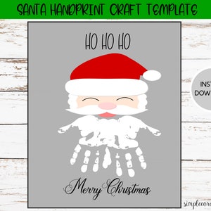 Loisirs créatifs empreinte de la main du père Noël, Carte d'art imprimable empreinte de pas, Activités préscolaires à la garderie, DIY souvenir, Loisirs créatifs de Noël, Activités manuelles de décembre