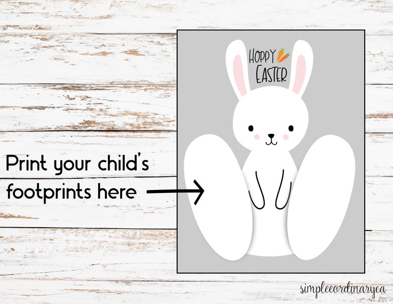 Hoppy Easter Bunny Footprint Crafts, Printable Footprint Art, Daycare Activity, DIY Keepsake Decor, Easter Crafts, Baby Bunny Art image 3