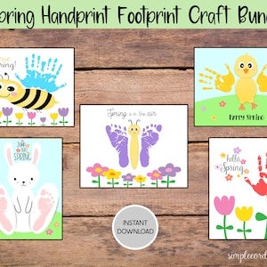 Spring Handprint Footprint Craft Bundle, Printable Handprint Footprint Art, Daycare Activity, DIY Keepsake, Baby Toddler Spring Crafts