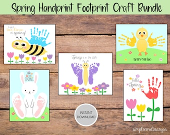 Spring Handprint Footprint Craft Bundle, Printable Handprint Footprint Art, Daycare Activity, DIY Keepsake, Baby Toddler Spring Crafts