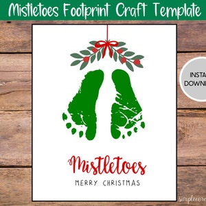 Mistelzweig Fußabdruck Handwerk, druckbare Handabdruck Karte, Kindertagesstätte Vorschulaktivitäten, DIY Erinnerung Andenken, Winter Baby Kunst, Weihnachtshandwerk