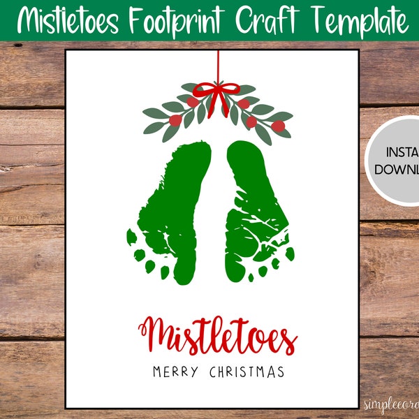 Mistletoes Footprint Crafts, Printable Handprint Card, Daycare Preschool Activities, DIY Memory Keepsake, Winter Baby Art, Christmas Crafts