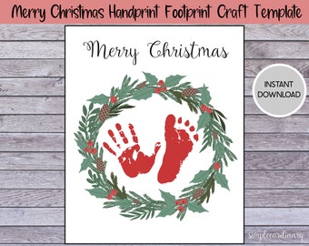 Merry Christmas Handprint Footprint Crafts, Printable Handprint Art, Daycare Preschool Activities, DIY Memory Keepsake, Winter Crafts