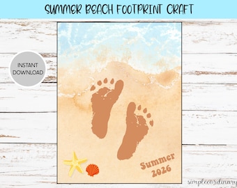 Summer Beach Footprint Craft, Printable Footprint Art, Daycare Activity, DIY Keepsake, Summer Ocean Baby Crafts