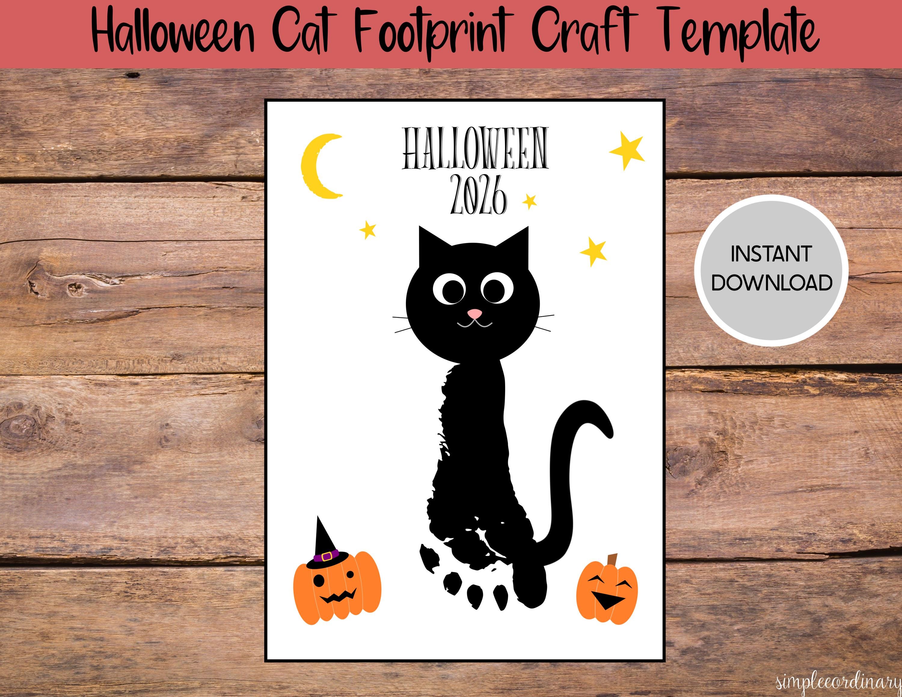 Halloween Black Cat Footprint Craft Template, Printable Handprint…