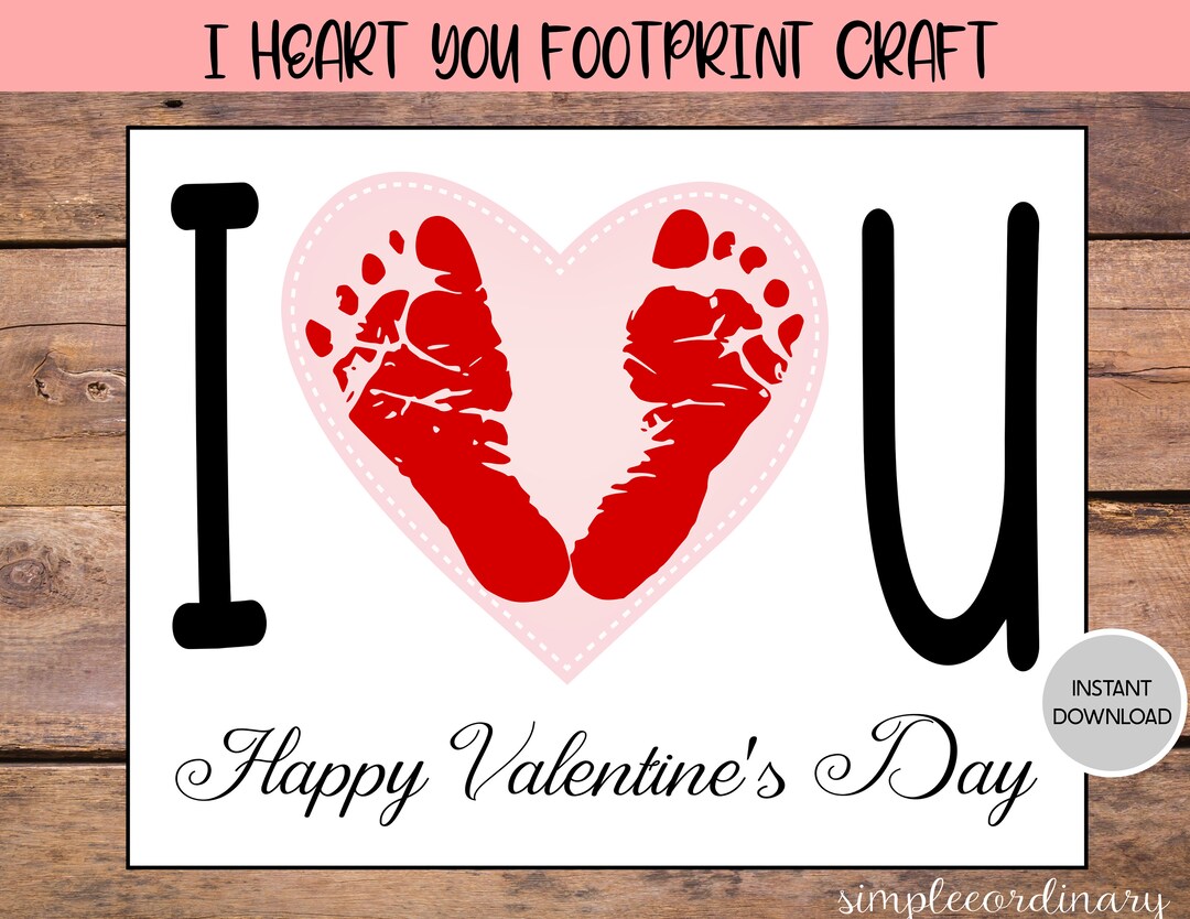 I Heart U Footprint Crafts, Valentine's Day Crafts, Printable Handprint ...