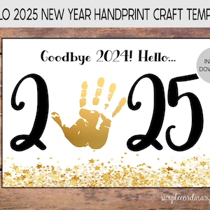 Bonjour 2025 Modèle d'artisanat d'empreinte de main, Art imprimable de l'empreinte, Activités préscolaires à la garderie, DIY souvenir, Créations de Nouvel An, Art pour bébé