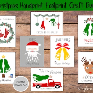 Kerst handafdruk voetafdruk ambachtelijke bundel, afdrukbare kerstkaart, voorschoolse opvangactiviteiten, DIY Memory Keepsake, december Baby Art