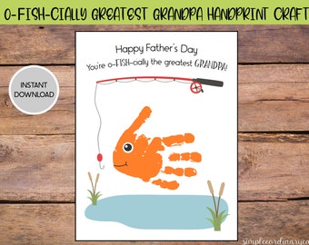O-Fish-cially the Greatest Grandpa Handprint Craft, Printable Handprint Art, Daycare Activities, DIY Memory Keepsake, Father's Day Baby Art