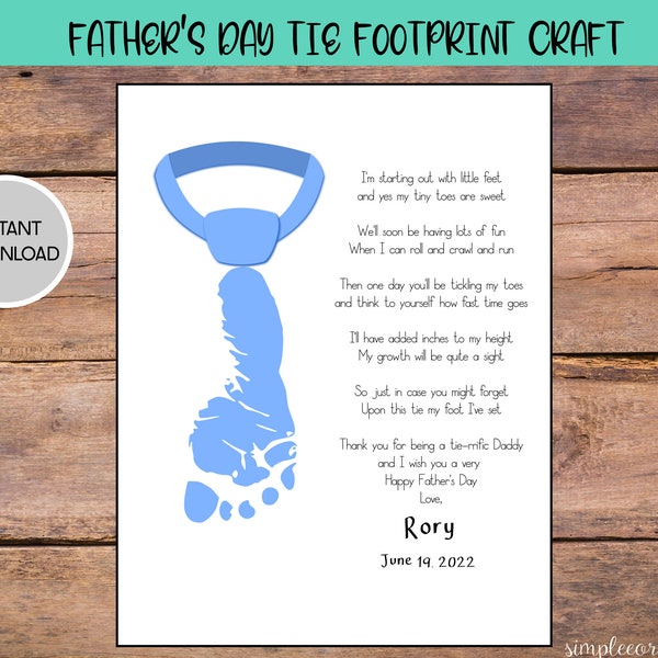 Father's Day Tie Footprint Craft, Printable Footprint Craft, Daycare Activities, DIY Memory Keepsake, Baby Art