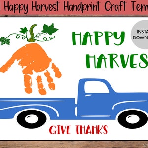 Fall Happy Harvest Handprint Crafts, Printable Footprint Art, Daycare Preschool Activities, DIY Keepsake, Thanksgiving, Autumn Baby Crafts